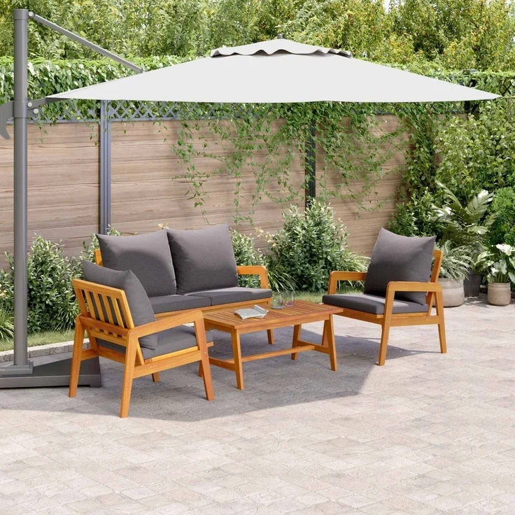 vidaXL Bistrogarnitur mit Kissen 4 pcs Braun Massivholz Akazie 3328606 – Bild 4