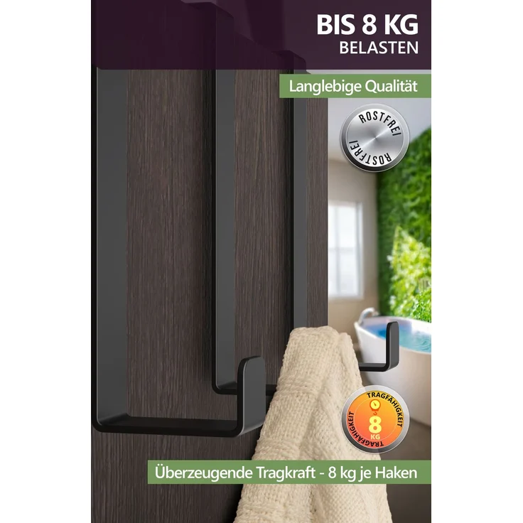 Aurelia Home Türhaken zum Einhängen, 10er-Set, Schwarz – ohne Bohren, bis 8 kg – Bild 5