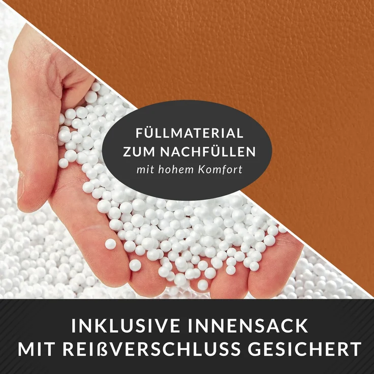 Green Bean® Sitzhocker aus Kunstleder - Pouf mit EPS Perlen Füllung - 43 x 30 cm - perfekte Ergänzung zum Sitzsack - Cognac – Bild 7