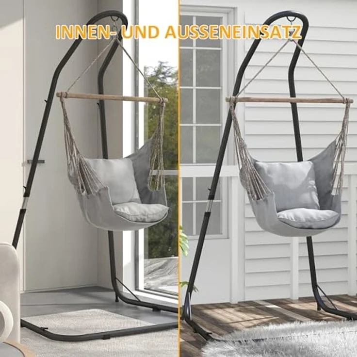 Outsunny Hängemattengestell Hängestuhlgestell Höhenverstellbarer Hängesesselgestell, (Hängesesselgestell, 1-St, Ständer für Hängestuhl), Metall, Schwarz, 133 x 116 x 195,230 cm – Bild 4