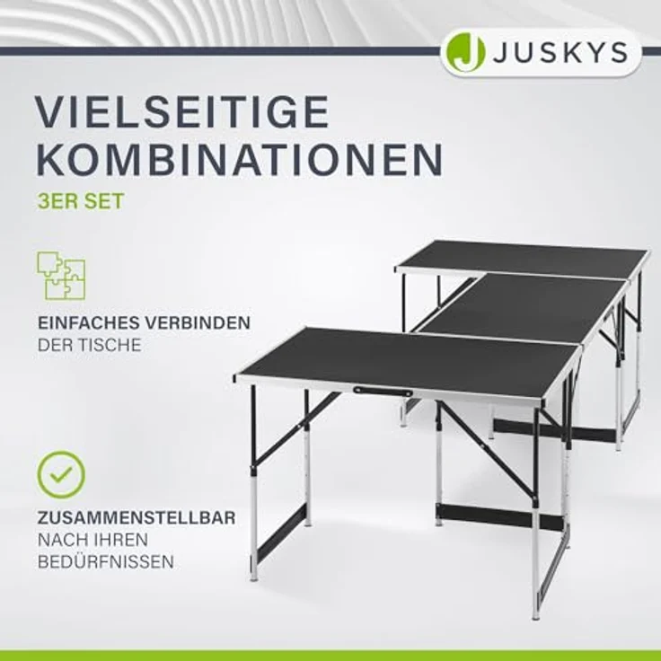 Juskys Multifunktionstisch 3 teilig - klappbar, höhenverstellbar - Alu Klapptisch 100x60 cm - Flohmarkt, Tapeziertisch, Campingtisch - Tisch Schwarz – Bild 5