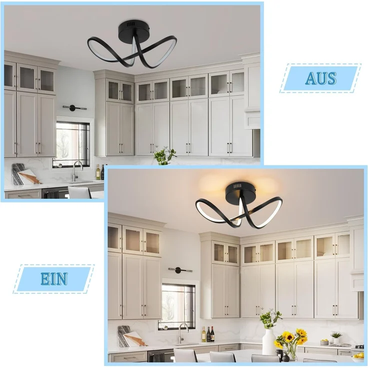 ZMH Deckenleuchte Wohnzimmer Deckenlampe Schlafzimmer: Modern Wohnzimmerlampe Schwarz 12W Design Küchenlampe 3000K Warmweiß Schlafzimmerlampe Innen Deckenbeleuchtung LED für Flur Küche – Bild 4