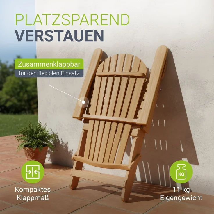 Juskys® Garten Liegestuhl Korfu – aus Akazienholz, klappbar, 85x69x94 cm, natur, geölt, Gartenstuhl, Sonnenliege – Bild 3