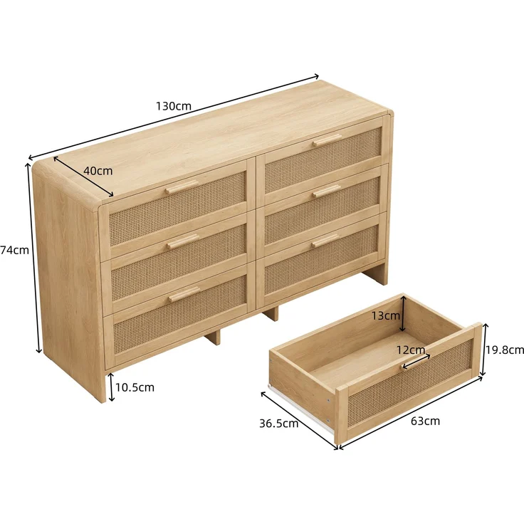 Kommode Kleiderschrank Rattan 6 Schubladen Natur Arc Shaped Corner Aufbewahrung Sideboard Dressingtable – Bild 10