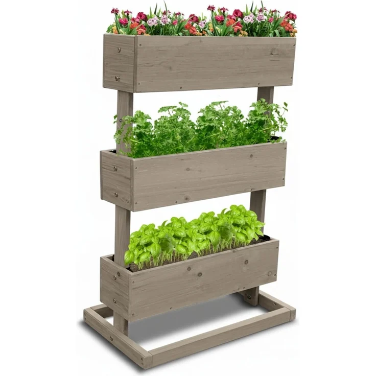 Coemo Mittleres Vertikalbeet Grau Hochbeet 3 Etagen inkl. Pflanzfolie 50x30x75 – Bild 1
