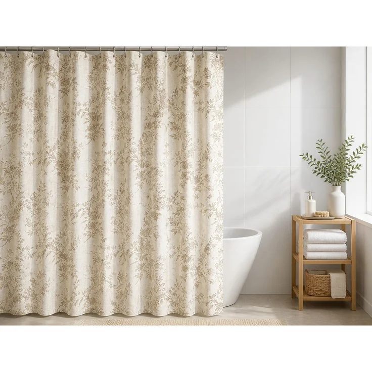 Duschvorhang mit Blumenmuster wasserabweisend Beige, 180 x 180 cm – Bild 2