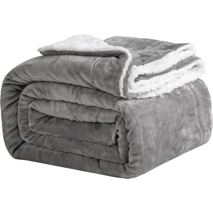 Good Nite Kuscheldecke 200x230 cm Grau Fleecedecke Wohndecke Decke Sherpa Sofaüberwurf Couchdecke Warm Winter Weich (Grau, 200x230 cm)