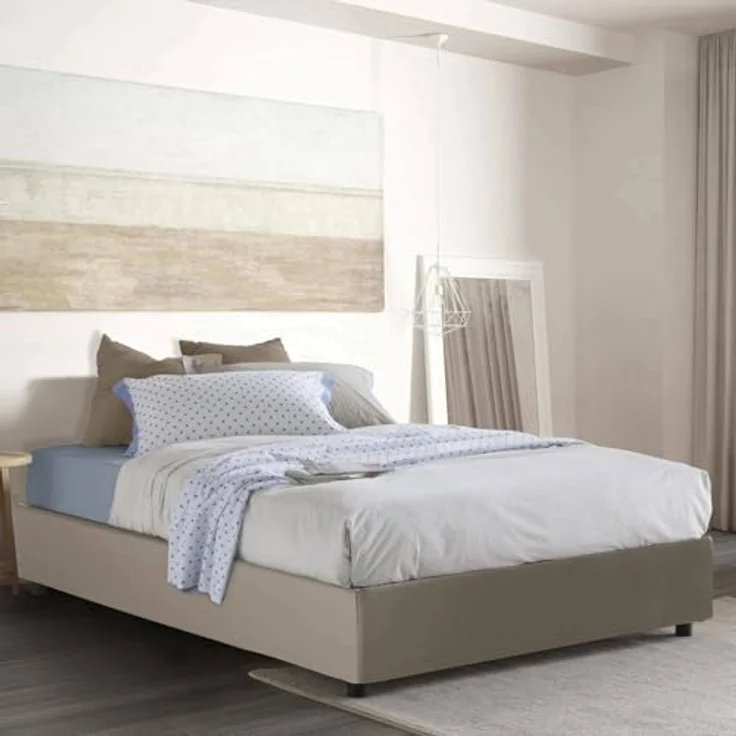 Talamo Italia - Doppelbett Greta, Bettkasten mit Kunstlederbezug, 100 % Made in Italy, seitliche Öffnung, inklusive Matratze 120 x 190 cm, taubengrau – Bild 1