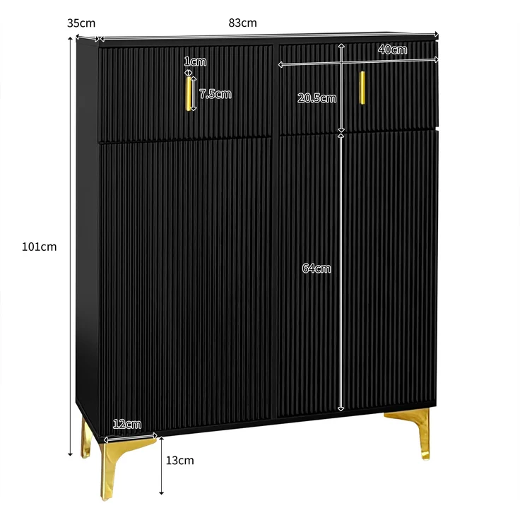 Sideboard aus Spanplatte mit 2 Schubladen & 2 Türen, 35x83x101 cm, Schwarz – Bild 6