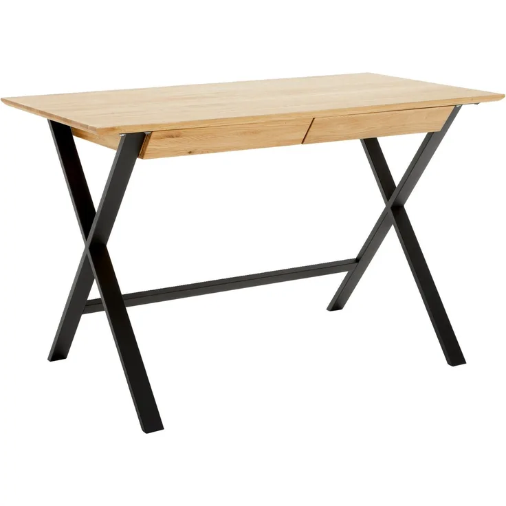 Linea Natura 'BERN' Schreibtisch, Massivholz Eiche, 120 x 76 x 65 cm, mit 2 Schubladen