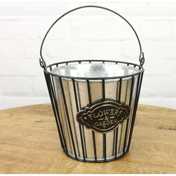 Macosa Home Pflanzschale Deko Pflanzeimer Zink Metall Schwarz vers. Größen Zinkeimer (Pflanzgefäß Pflanzschale, Dekoeimer Blumentopf Dekotopf), Blumeneimer Garten-Dekoration Metalleimer Eimer – Bild 3