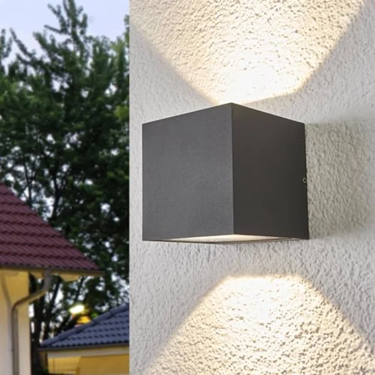 Lucande LED Wandleuchte Merjem, spritzwassergeschützt, Aluminium, 2-flammig, moderne Außenlampe für Terrasse und Garten – Bild 2