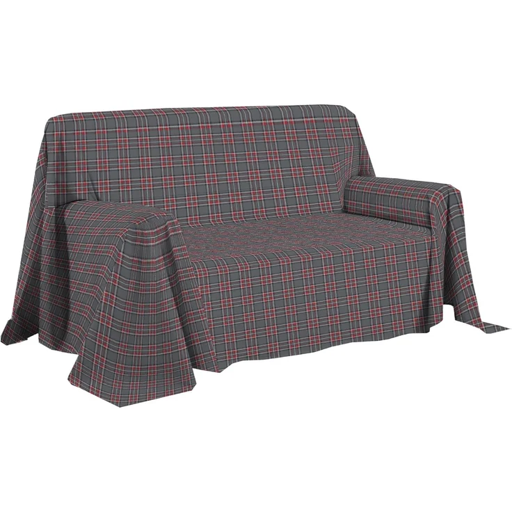 PENSIERI DELICATI Sofaüberwurf 180x290 cm, hergestellt in Italien, Überwurf aus 100% Reiner Baumwolle, Karomuster, Anthrazit, ideal als Überwurf oder Tagesdecke für den Sommer (Einzelbett)