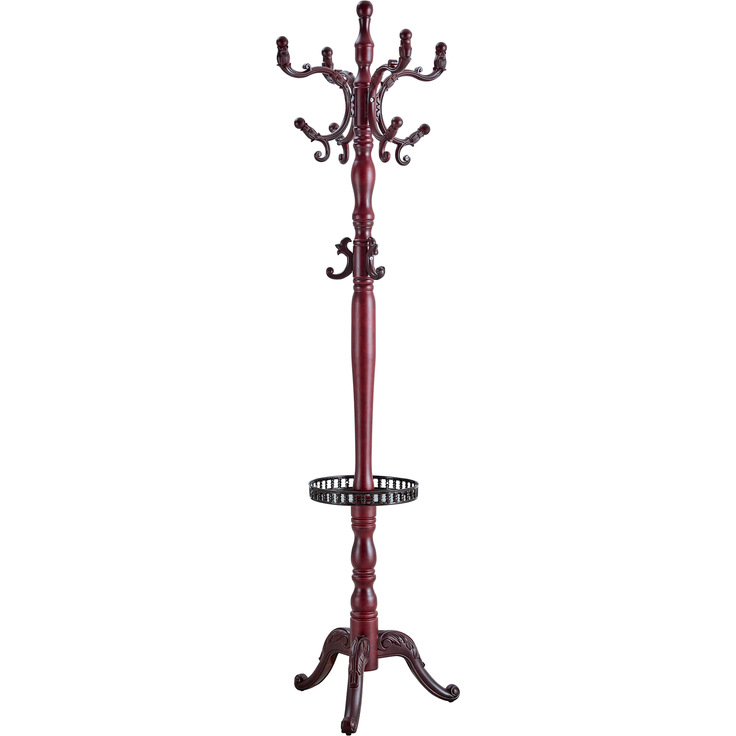Kleiderständer 195 cm hoch, Ø 31 cm, Standfuß 48 cm – Massivholz in Nussbaumoptik mit mehreren Haken – Bild 4