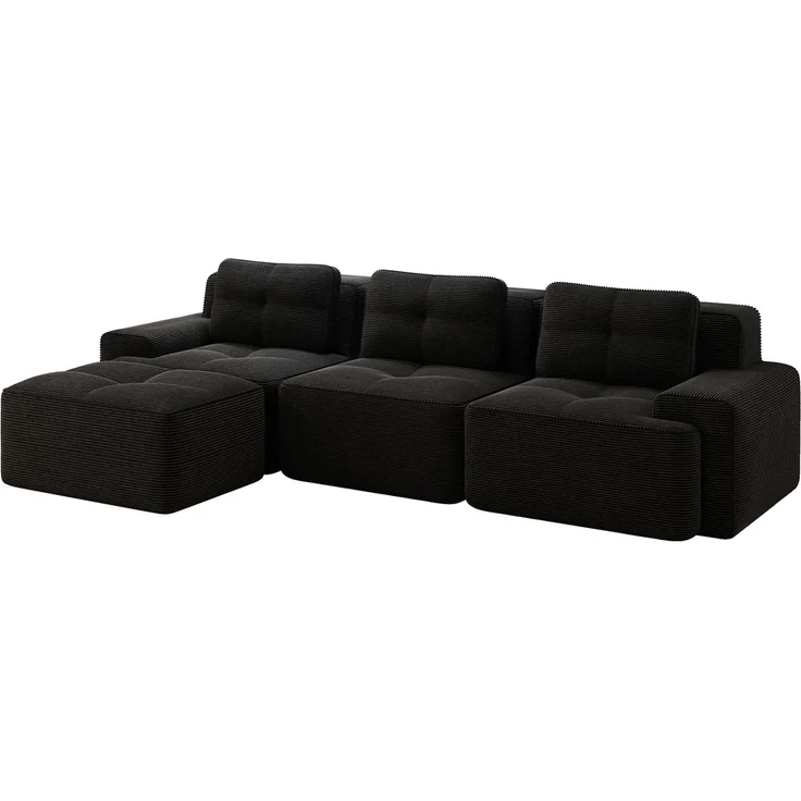 EINHOM Cloud Modulsofa Boneless L-förmiges Sofa, Modulares Sofa mit Ottoman, Modulares Cloud-Sofa, 3-Sitzer Corduroy-Cloud-Sofa für Wohnzimmer, Montagefreies Sofa, Schwarz – Bild 6