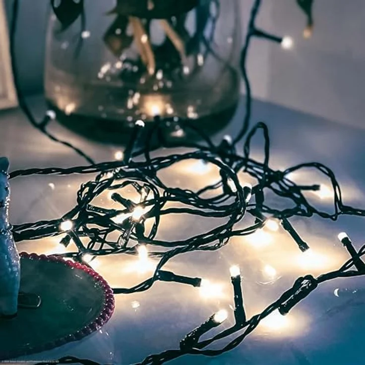 hellum LED Lichterkette außen kaltweiß mit 80 LED, beleuchtete Länge 7,9 m, Lichterkette mit Stecker und Timer für außen, mit grünem Kabel – Bild 7