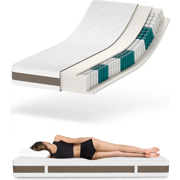 Matratze 160x200 - Höhe 24cm - Premium Matratze mit Taschenfederkern - Matratze H3 H4 - 7 Zonen Taschenfederkernmatratze160x200cm - Waschbarer Bezug