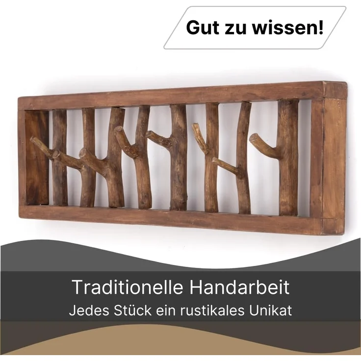 DESIGN DELIGHTS Wandgarderobe WANDGARDEROBE AST-HAKEN, 82x22cm, Altholz, Shabby Chic Kleiderhaken – Bild 5