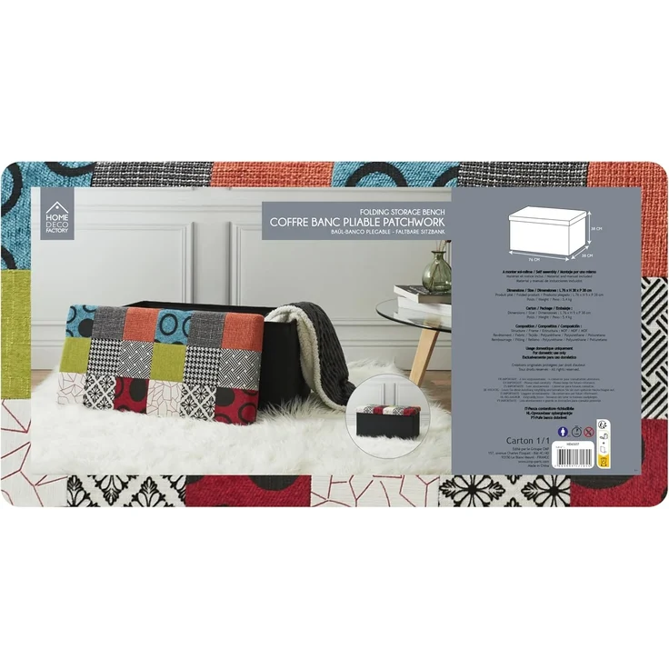 CMP Paris Home Deco Factory Truhenbank, zusammenlegbar, Patchwork, 76 x 38 x 38 cm – Bild 12