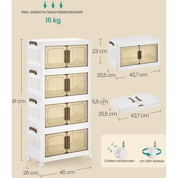 SONGMICS Organizer auf Rollen, 4 Ebenen, Boxen mit Deckel, aus Kunststoff, stapelbar, 100 L, weiß – Bild 5