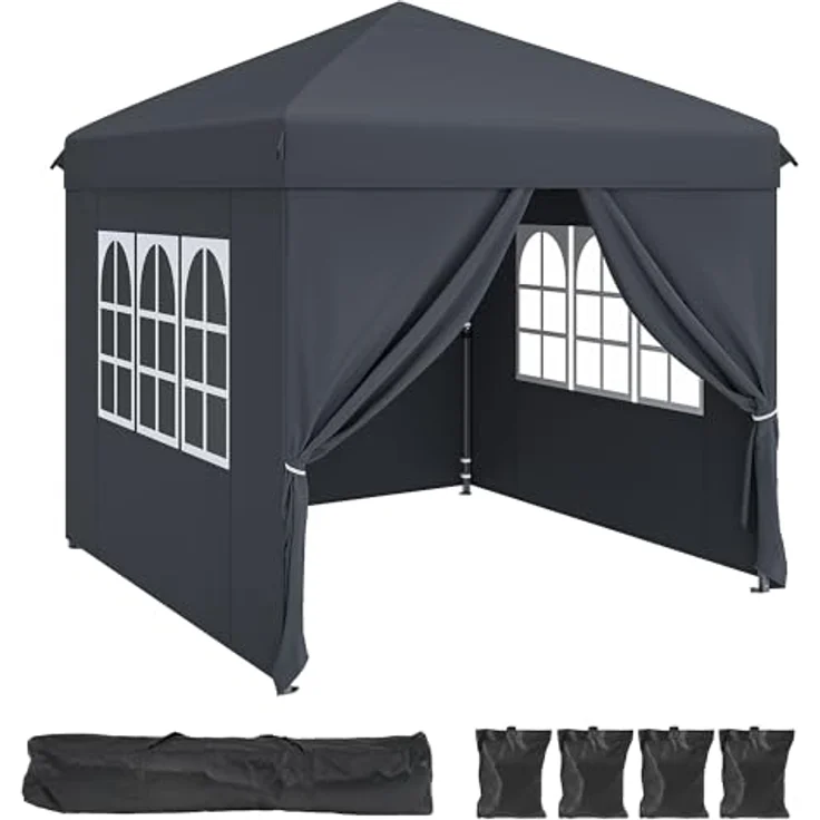 YITAHOME Pavillon mit Seitenwänden, 2.5x2.5m wasserdichte zusammenklappbares Garten Vordach, Ganzjahres Camping Pavillon UV-Schutz mit Heringen,Seil,Tragetasche,Gewichtsbeuteln Veranstaltungen,grau – Bild 7