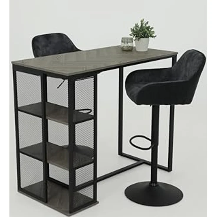Hela Tische, Bartisch Bistrotisch Klara, Dekor Eiche Dunkelgrau, Metall-Regal-Gestell, 120 x 60 x 103 cm – Bild 9