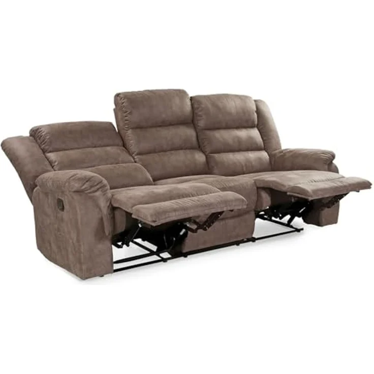 3-Sitzer-Relaxsofa Couch Liegefunktion Federkernpolster Stoff Vintage Graubraun – Bild 5