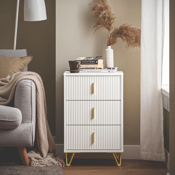 SoBuy Nachttisch FBT115-Lx2, Beistelltisch 2er Set mit Schubladen Telefontisch Nachtschrank Weiß – Bild 2