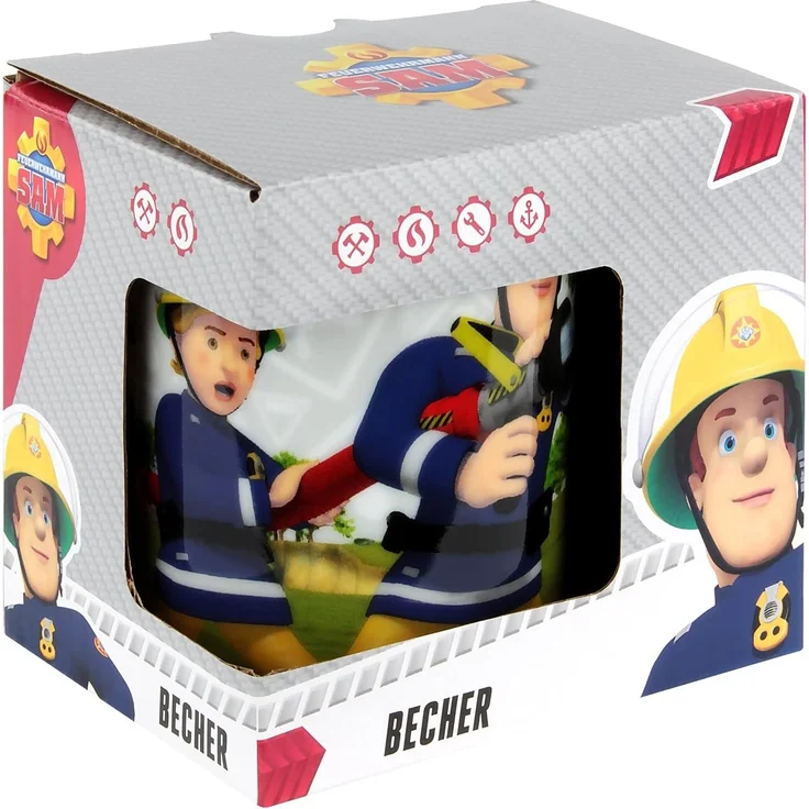 Feuerwehrmann Sam Kindergeschirr-Set Keramik Tasse Feuerwehrmann Sam 200 ml Henkel-Becher Geschenkbox, Keramik – Bild 1
