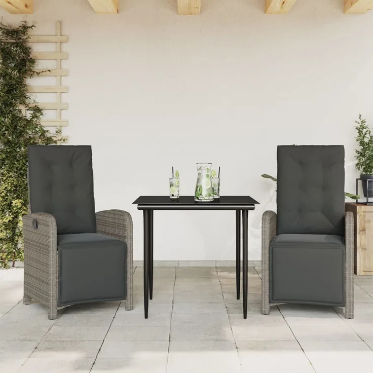 vidaXL 3-tlg. Bistro-Set mit Kissen Grau Poly Rattan 3212556