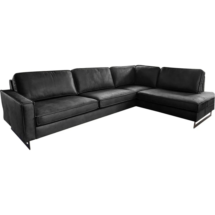 KAWOLA Ecksofa VILNIUS 3-Sitzer mit Recamiere rechts Lederfaserstoff schwarz 85 x 217 x 290 cm – Bild 3