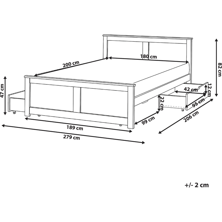 Bett mit 4 Schubladen Kiefernholz SABRAN 180x200 cm Weiß – Bild 2