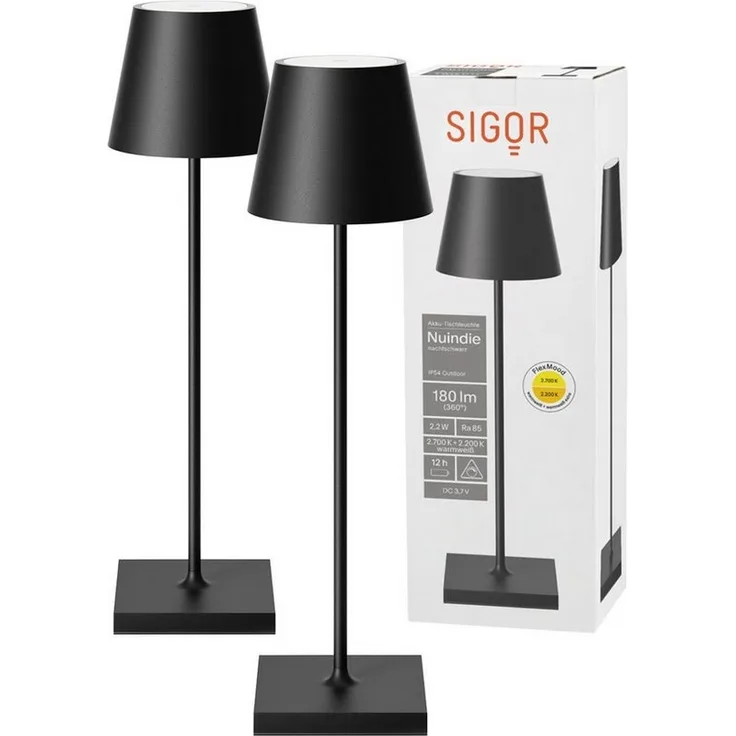 SIGOR LED Tischleuchte 2x Nuindie USB-C 380mm nachtschwarz, Dimmbar, LED fest integriert, Warmweiß