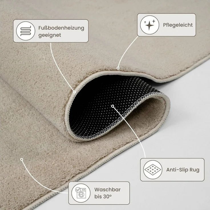 Vimoda Teppich Cozy Kurzflor Teppich – Angenehm warm & weich, waschbar & rutschfest, Rechteck, Höhe: 10 mm, Fellteppich Uni, Wohnzimmer, Schlafzimmer, kinderzimmer – Bild 3