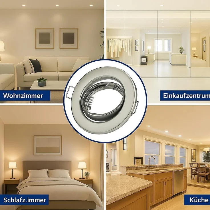 Sweet LED Deckenspot 10er Set GU10 Einbaustrahler rund & schwenkbar 230V chrom-gebürstet, ohne Leuchtmittel, Einbauspots, Deckenlampe – Bild 6