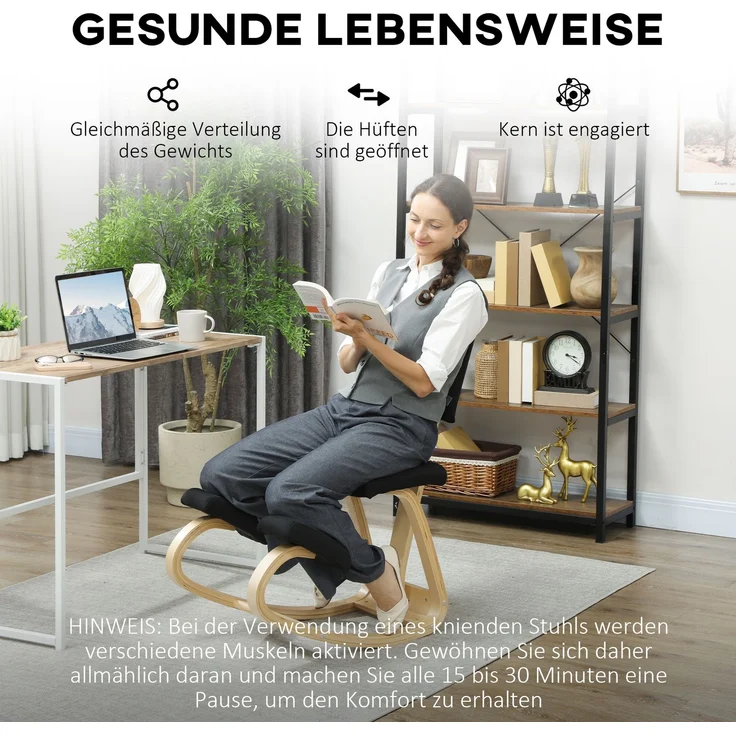 JARDJ Ergonomischer Kniestuhl, Kniehocker Gesundheitsstuhl für Zuhause, Büro, Meditation Schwarz – Bild 8
