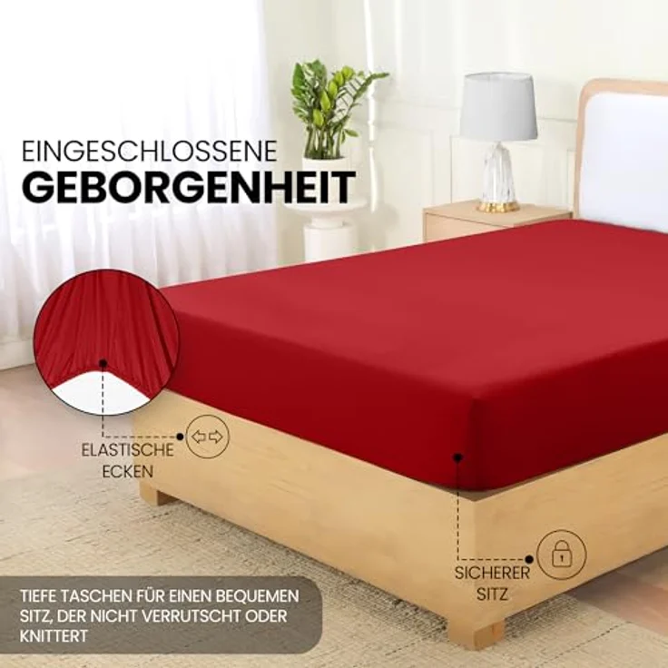 Utopia Bedding - Spannbettlaken 160x200 cm - Rot - Gebürstete Polyester-Mikrofaser Spannbetttuch - 35 cm Tiefe Tasche – Bild 5