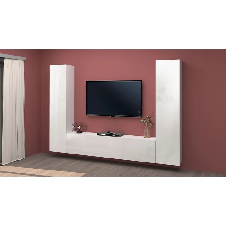Wohnwand >Benevent< (3-teilig) in Weiß Hochglanz - 260x180x30 (BxHxT) – Bild 2