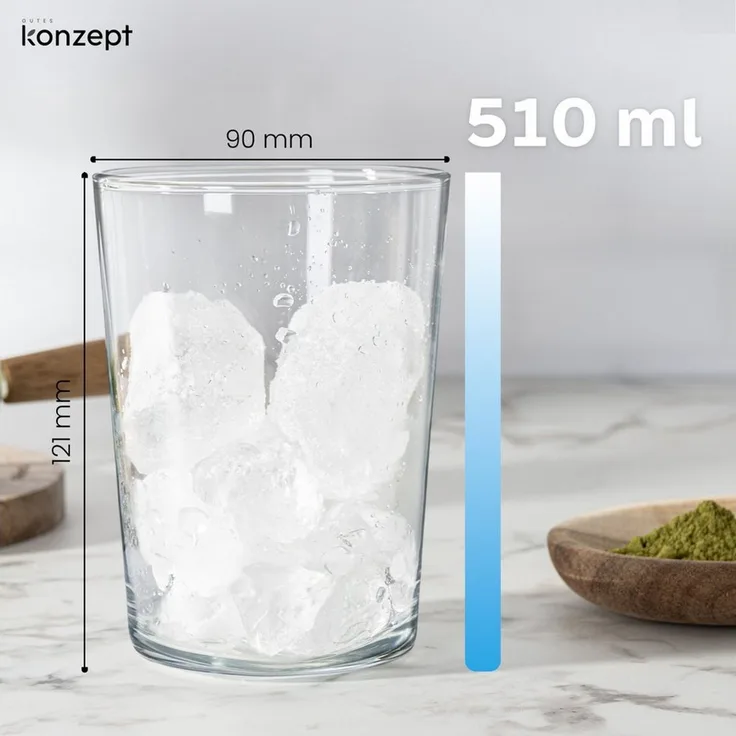 KONZEPT Gläser-Set Trinkgläser Set, groß-500 ml, Kristallklare, 12-tlg, ideal für Wasser, Saft & Eisgetränke