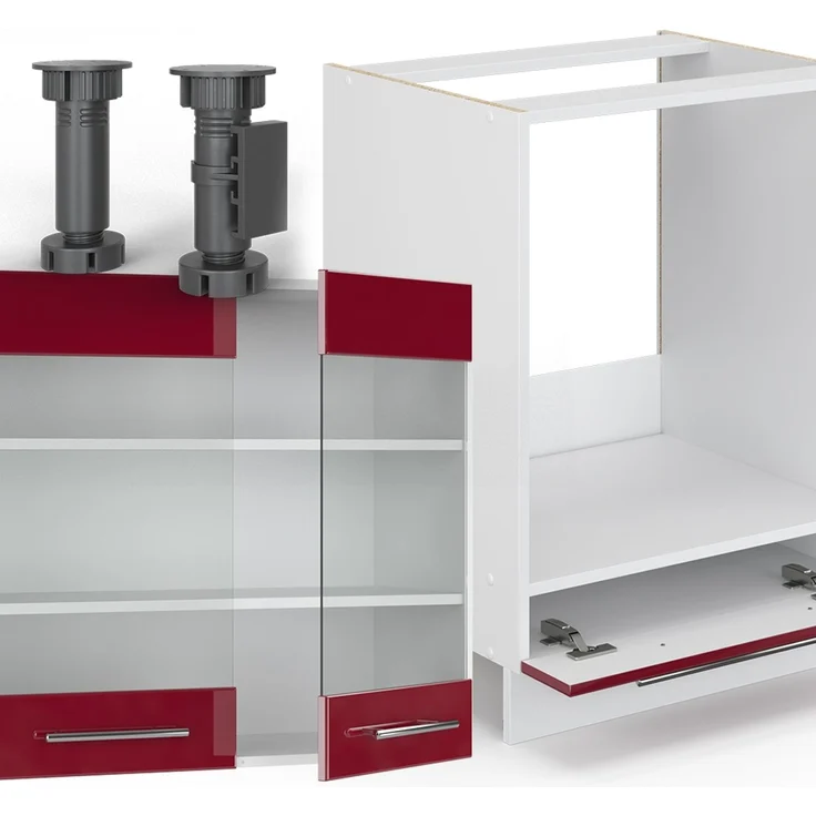 Eckküche Fame-Line Bordeaux Hochglanz/Weiß 287 x 227 cm ohne Arbeitsplatte Vicco – Bild 5