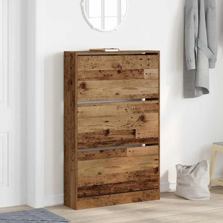 vidaXL Schuhschrank mit Regal Altholz 80 x 21 x 125,5 cm Holzwerkstoff 869102 – Bild 3