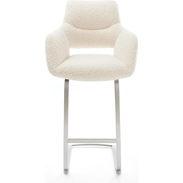 Barstuhl Yago-Flex Teddystoff Beige Freischwinger Flach Edelstahl Silberfarben Taschenfederkern – Bild 3