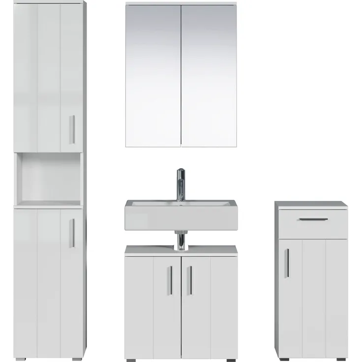 trendteam 4tlg Badset Kommode Waschbeckenunterschrank Spiegelschrank Hochschrank