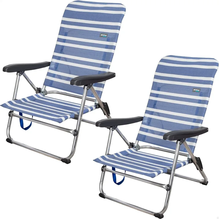 AKTIVE 62258 – 2er-Pack Klappstühle mit Mehreren Positionen für Strand, Garten, Terrasse oder Camping | Maße 47 x 50 x 85 cm | 5-Fach verstellbare, ergonomische Armlehne