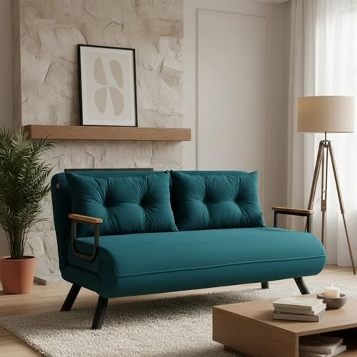 Dmora Schlafsofa 2-Sitzer Merak 133x78 cm Grün, Stauraum – Bild 1