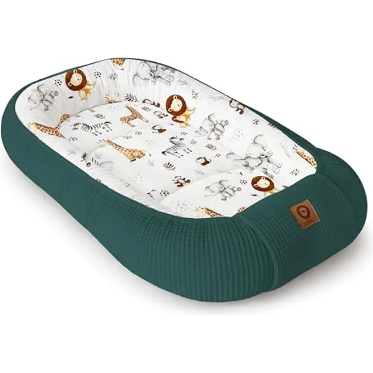 Babynestchen Neugeborene – Nestchen Baby aus Waffel Baumwolle & Baumwollstoff – Babynest für Babybett & Kinderbett – Baby Kokon Tragbar – OEKO-TEX – Zubehör für Babybett - ZOO und Flaschenfarbe