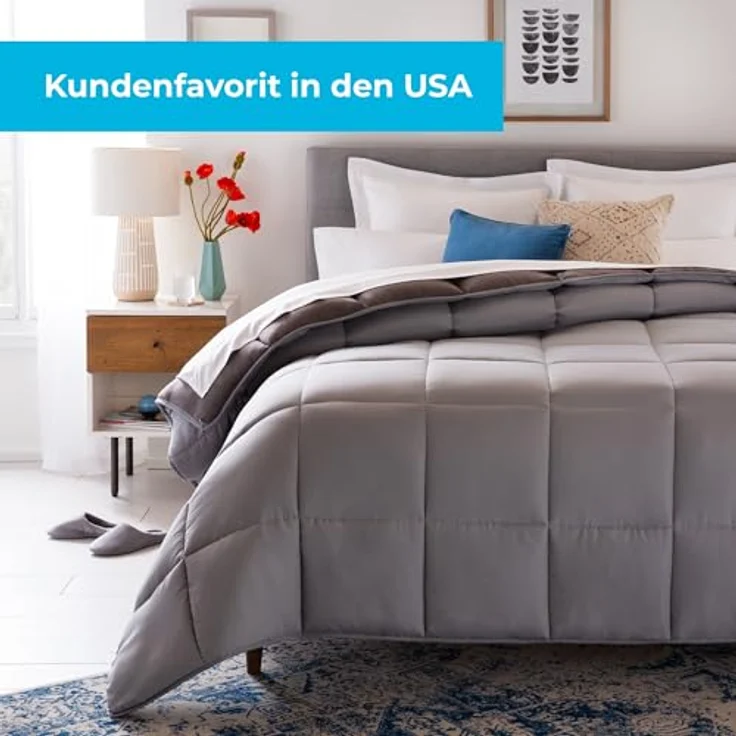 Linenspa 4 Jahreszeiten Bettdecke aus Microfaser – Ganzjahresdecke – Ultraweich – Steppdecke 220x240 cm, Grau (Stone / Charcoal) – Bild 3