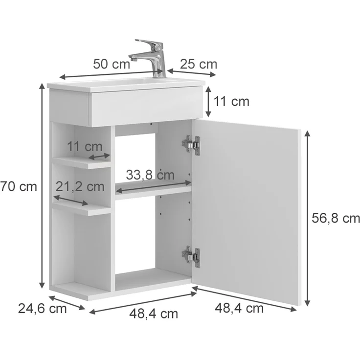 Waschbeckenunterschrank Amadeo Weiß 2 Teile, mit Waschbecken Vicco – Bild 3