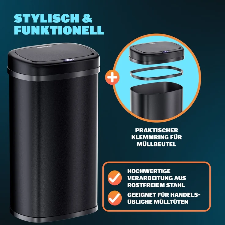 MONZANA® Mülleimer mit Sensor Küche 50L Schwarz – Bild 7