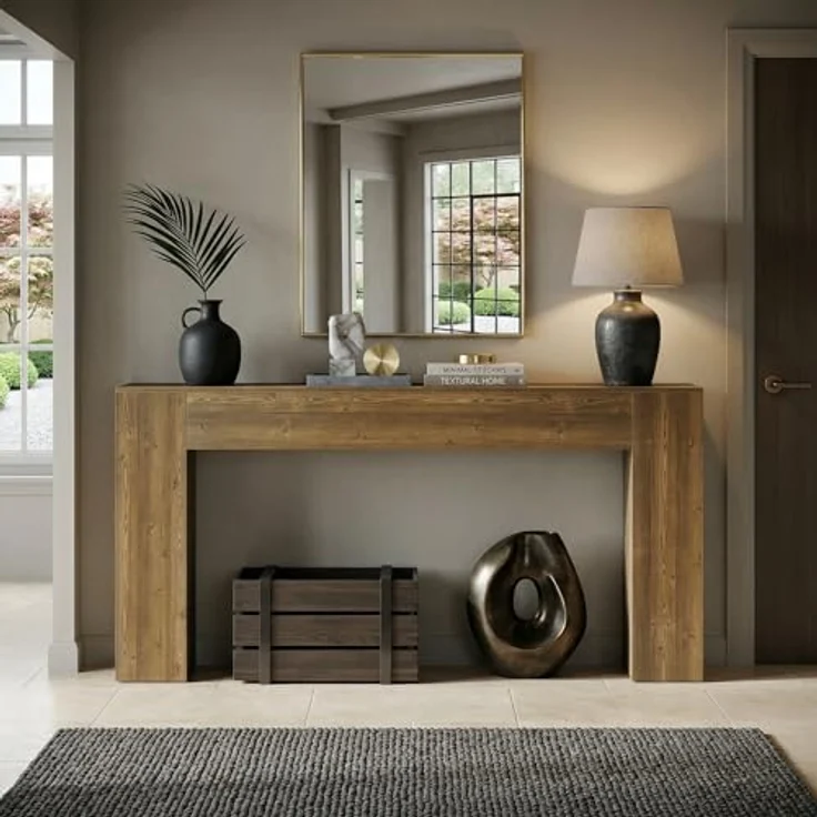 LITTLE TREE Konsolentisch 160 cm, Landhaus Sofatisch mit holzoptik, Schmaler Flurtisch in Braun für Wohnzimmer & Eingangsbereich, Stabile Ablage, Einfacher Aufbau – Bild 10
